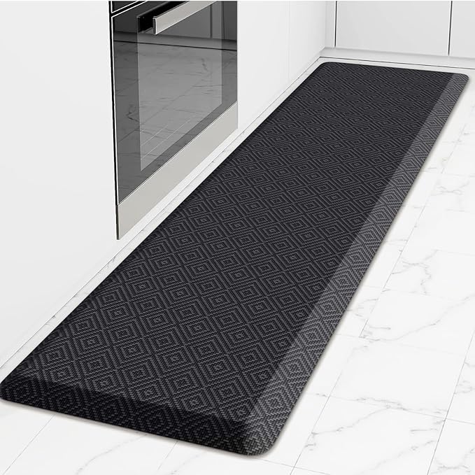 Mattitude 4/5 Inch Thick Kitchen Mat Cushioned Anti-Fatigue Floor Mat Water Resistant Non-Slip Mats and Rugs Standing and Comfort Desk Mats for House Sink Office Laundry (Black, 17.3"x60")