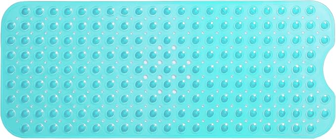 Extra-Long Non-Slip Bathtub & Shower Mat 39”x16” (Smooth/Non-Textured Tubs Only) Safe, Clean, Machine-Washable, Superior Grip&Drainage, Vinyl, Transparent Turquoise (Green-Blue)