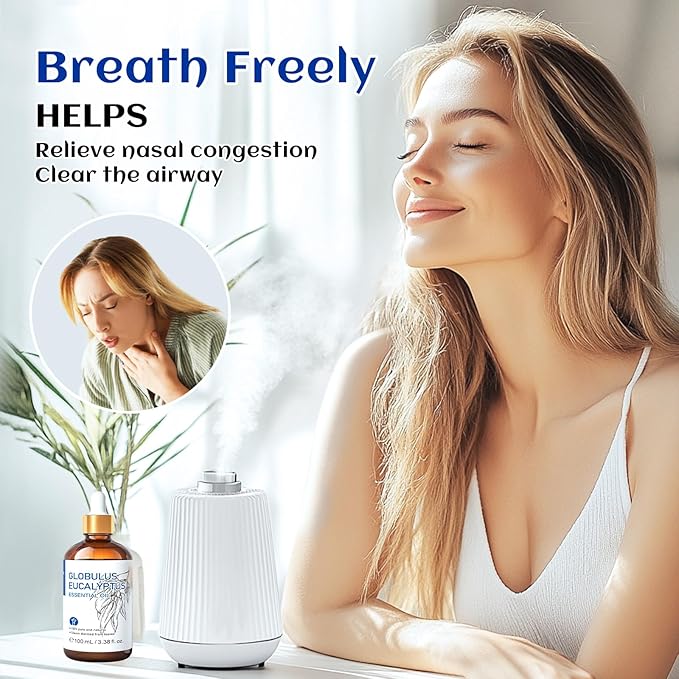 HIQILI 100ML Eucalyptus Essential Oil for Spray, Diffuser & Skin, 100% Pure Undiluted - 3.38 Fl Oz