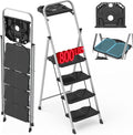 4 Step Foldable Step Ladder with Roomy Tool Tray, Platform Ladders Stepstools, Step Stool 4 Step Folding with Wide Non-Slip Pedals and 800lbs Bearing Capacity for Adults, Home, Kitchen, Black Gray