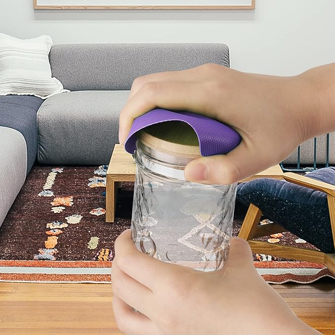 LUTER 4pcs Jar Opener, Rubber, Multi-function Silicone Bottle Opener for Seniors with Weak Hands Lid Cap Gripper Pads Kitchen Coasters Gadgets(blue square + purple round)