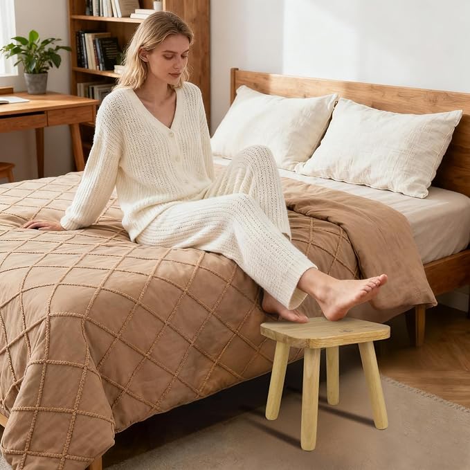 BEE&OAK 11 Inch Wooden Step Stools for Adults, Solid Rubber Wood Non-Slip Step Foot Stool, Heavy Duty 300 lbs One Step Stool for Bedroom, Bathroom, Kitchen,Outdoor (Natural)