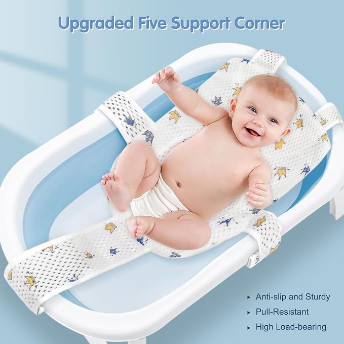 Colorlife Baby Bath Seat Support Net Infant Bathing Seat Support Mat, Adjustable Comfortable Non-Slip Five-Pointed Baby Shower Net Bathtub Sit Up Mesh for Newborn 0-12 Months-Crown(No Bathtub)