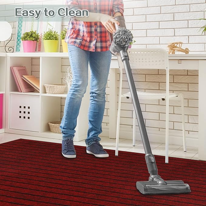 Custom Size Runner Rug 3 ft x 64 ft, 2-82ft Carpet Runners Hallway Entryway Kitchen Garage Laundry Room Area Rugs with Non-Slip Rubber Backing, Red with Black Stripe