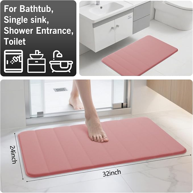 Bathroom Rugs Set 2 Piece Memory Foam Bath Rugs Non-Slip Bath Mat,Washable Room Mats,Absorbent Shaggy Rugs Super Soft Kitchen Mats, Batroom Carpets for Bathroom,Tub,Shower Home Decor（Coral Pink）