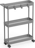 Simple Houseware 3-Tier Slim/Narrow Storage Cart with Handle, 5.5'' Wide x 27.5'' Height Rolling Organizer for Kitchen, Bathroom, Laundry Room - Grey