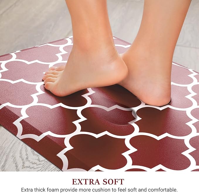 WISELIFE Cushioned Anti-Fatigue Mats,17.3"x 28",Non Slip Waterproof Heavy Duty PVC Ergonomic Comfort Rug for Kitchen, Floor Home, Office, Sink, Laundry,Red
