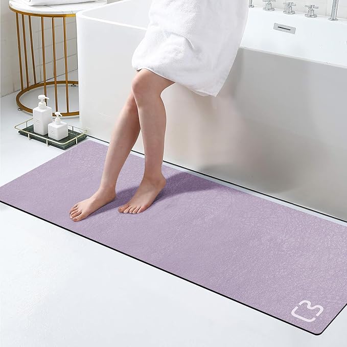 RUERYA Diatomaceous Earth Bath Mat 17" x 59" Extra Long Bathroom Mat Large Fast Dry Super Absorbent Non-Slip Rubber Backed Shower Mat Bath Rugs Mats for Bathroom Floor, Tub, Shower, Sink, Lavender