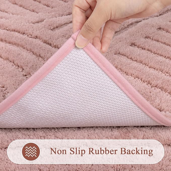 SHACOS Super Soft Bathroom Runner Rugs 24"x60" Non Slip Boho Bathroom Mats Microfiber Absorbent Carpet for Bath Room Machine Washable Shaggy Bath Rugs for Shower Bathtub Home Decor, Grey Pink 2'x5'