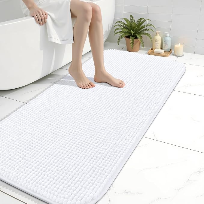 Arotive Bathroom Rugs 44" x 24", Ultra Soft Absorbent Chenille Bath Rugs, Non-Slip Rubber Backing, Machine Washable Bath Mats for Bathroom Floor, Tub and Shower, Home Decor Accessories, White