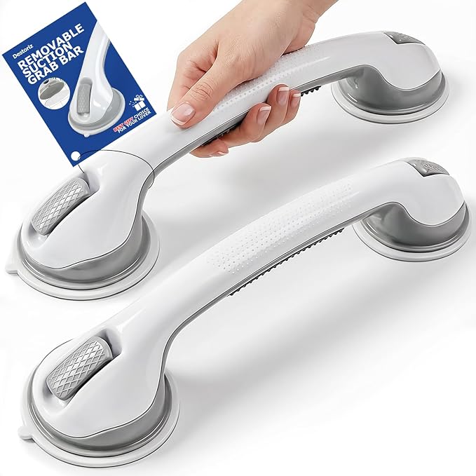 Grab Bars for Shower, 2 Pack Suction Cup Shower Handle with Textured Grip, 16.5 Inch Removable Bath Handrails for Seniors, Elderly and Handicap, Drill-Free Balance Support for Smooth Tile