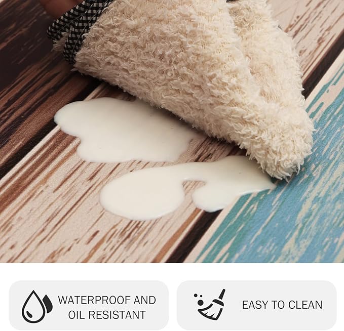 MAYHMYO Kitchen Rug Anti Fatigue Kitchen Mat Cushioned Farmhouse Kitchen Rugs Non Skid Waterproof Kitchen Rugs and Mats Retro Rustic Wood Texture Kitchen Mats for Floor Laundry Standing Desk Sink