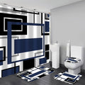 Yddsky 4 Pcs Blue Geometric Shower Curtain Sets with Rugs Blue Bathroom Sets with Shower Curtain and Rugs Modern Bathroom Curtains Shower Set with Toilet Lid Cover for Bathroom Decor Accessories