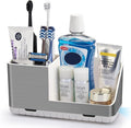 PARKMANI Toothbrush Holders for Bathroom Countertop Organizer, Brushed Nickel Tooth Brush Holder, Kids Electric Toothbrush and Toothpaste Holder with Drainage (Brushed Silver)