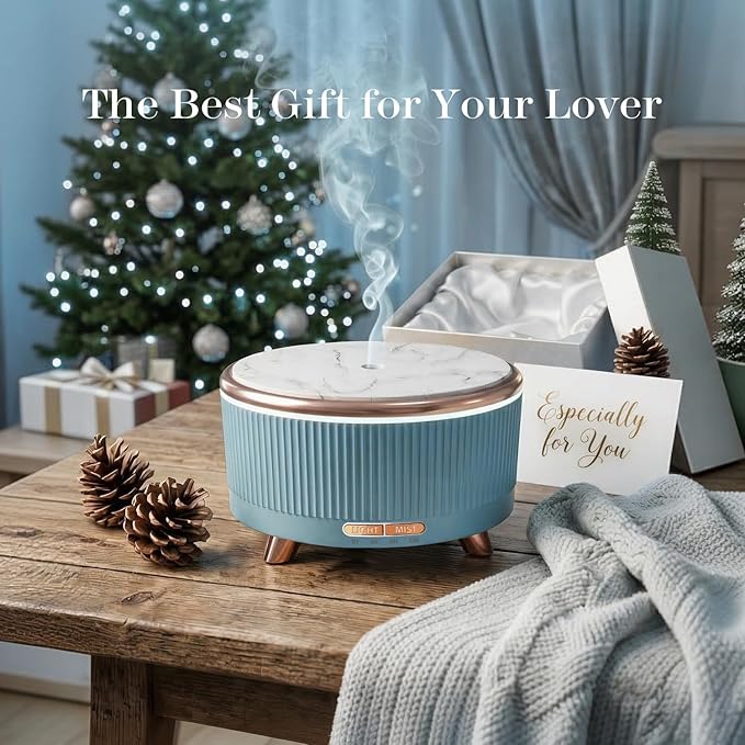 500ML Large Capacity Essential Oil Diffuser, Ultrasonic Aromatherapy Diffuser with 7 Color LED Lights with Remote Control, Cool Mist Humidifier, Timed Mist, Auto Shut-Off (Blue)