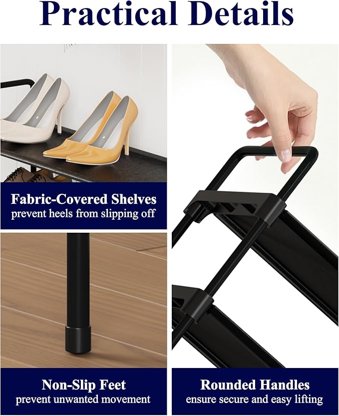 Kitsure Shoe Rack for Closet, Shoe Organizer for Front Door Entrance, Stackable Shoe Shelf, Detachable Closet Organizers and Storage, 36.1" Wide - 2 Tiers, Black