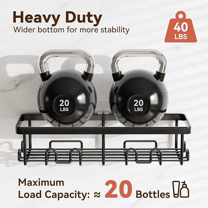 YASONIC Shower Caddy Adhesive, 100% Rustproof Shower Organizer, Large Capacity Shower Shelves for Inside Shower, No Drill Shower Storage for Home (2 Pack Black)