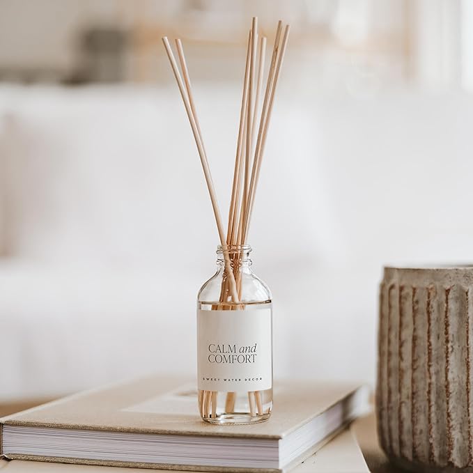 Sweet Water Decor Calm and Comfort Reed Diffuser Set | Mandarin, Ginger, Jasmine, White Tea Spa Scented Diffusers | Air Freshener | Housewarming Gift | Aromatic Stress Relief