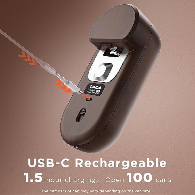 Canslab Turbo - Auto Shut Off Rechargeable Electric Can Openers - LED Battery Display USB Automatic Can Openerfor Kitchen for Seniors with Arthritis - One Touch Side Cut Can Opener Smooth Edge, Wood