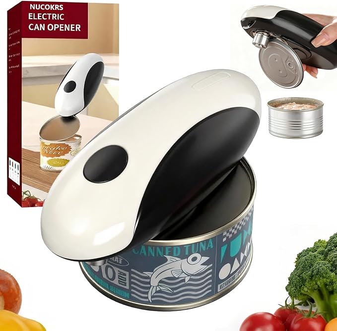 Electric Can Opener for Seniors & Arthritis - Rechargeable Automatic with One-Touch Open and Smooth Edge Cutting, Lid Remover, Food-Safe Stainless Steel Blade Easy to Use Hands-Free, Black