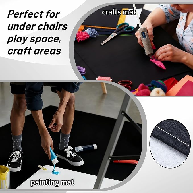 Drydiet 55x55 Inch Extra Large Craft & Painting Floor Mat - Waterproof Non-Slip PVC Art Rug, Floor Protector for Easel Painting Pottery Messy Projects, Washable Roll-up Spill Mat(Black, Plain)