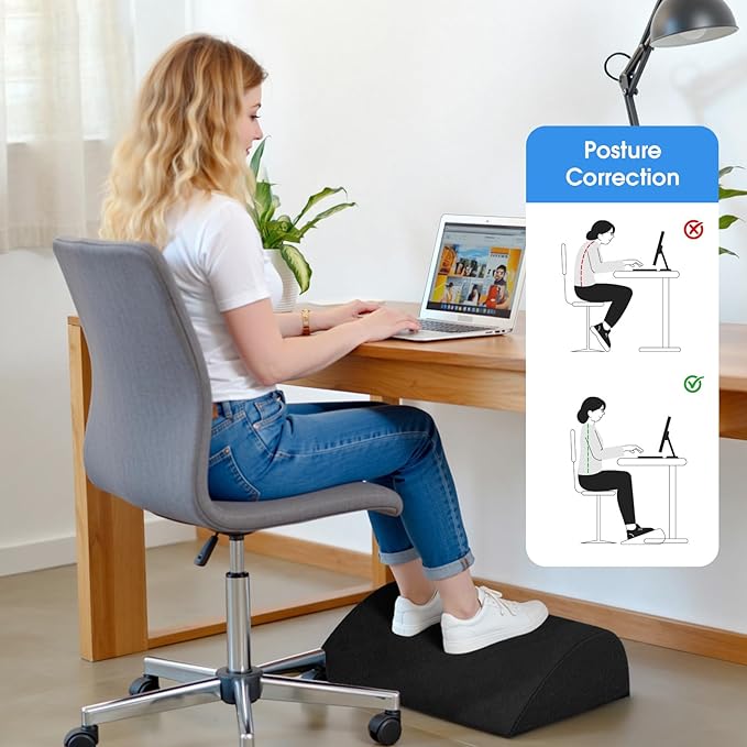 Foot Rest for Under Desk at Work - Non-Slip Foot Stool with 3 Adjustable Heights, Ergonomic Under Desk Footrest with Washable Cover for Leg Elevation, Desk, Home, Office, Car (Black)