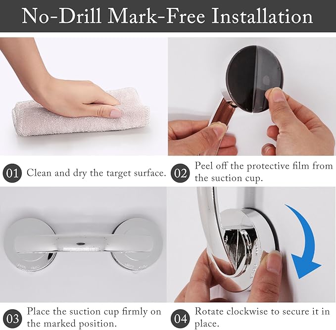 2 Pack Suction Cup Handle for Glass Door, Shower Grab Bar Without Drilling, Non-Marking Pull for Sliding Door Wardrobe Refrigerator Microwave Oven (Large,Silver)