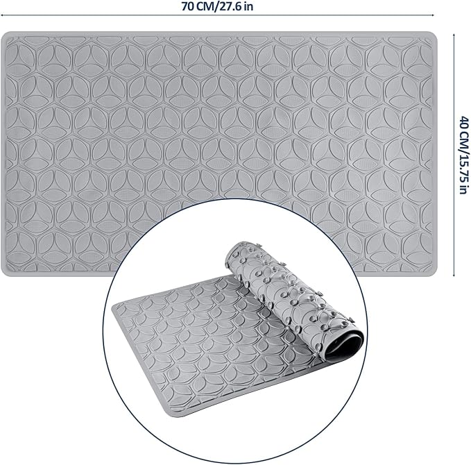 Non Slip Bathtub Mat | Real Rubber Bath Mat for Tub and Shower | Bath Mat for Daily Safety | Pet Dog Bath Mat | Soft No-Slip Bath Mat | Nonskid Bathroom Tub Mat, 16” x 28”（Gray）