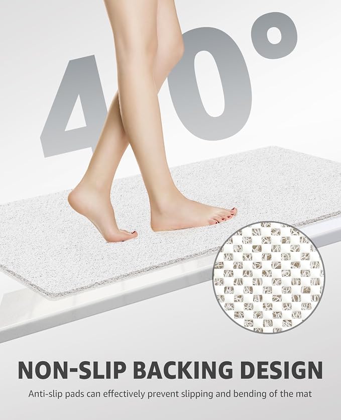 OTHWAY Shower Mat Non Slip Without Suction Cups, Quick Drying Bathtub Mat Non Slip for Shower Bathroom, PVC Loofah Shower Mat for Wet Areas (White)