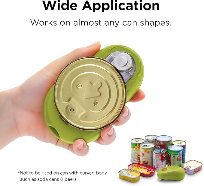 Kitchen Mama One Touch Electric Can Opener: Opens Cans with One Button Press, Auto-Stop, Ergonomic Design, Smooth Edge, Cordless, Food-Safe, Automatic, Hands Free, Battery Operated (Avocado)