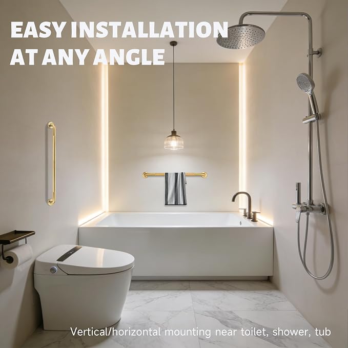 40 Inch Shower Grab Bar 1.25" Dia, 2 Pack Gold Anti Slip Bathroom Grab Bar, 304 Stainless Steel Knurled Handicap Grab Bars, Safety Support Handrail,Bath Shower Handle for Elderly Injury Senior