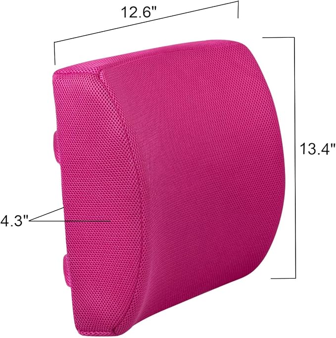 Lumbar Pillow for Chair and Car, Back Support for Office, Memory Foam Cushion with Mesh Cover - Pink