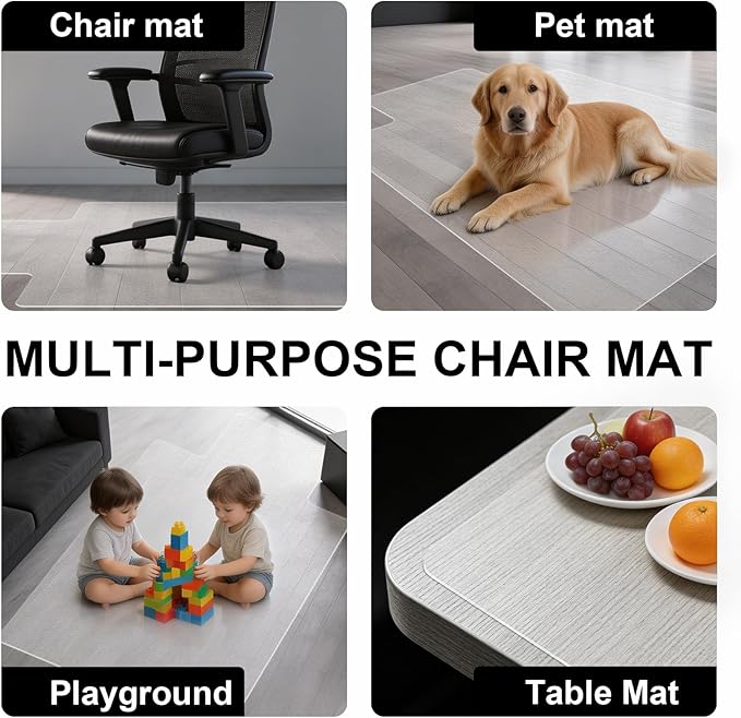 Plastic Chair Mat for Hard Floors, Heavy Duty Anti-Slip Clear Mats Wood/Tile Protector for Rolling Chair, Home & Office Use (36" x 48" Convex)