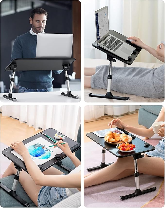 SAIJI Height & Angle Adjustable Laptop Stand for Bed, Lap Desk Bed Tray Table, Light Weight Foldable Portable Laptop Table for Couch Sofa Chair Floor Desk for Adults, Kids (52*30cm Black)