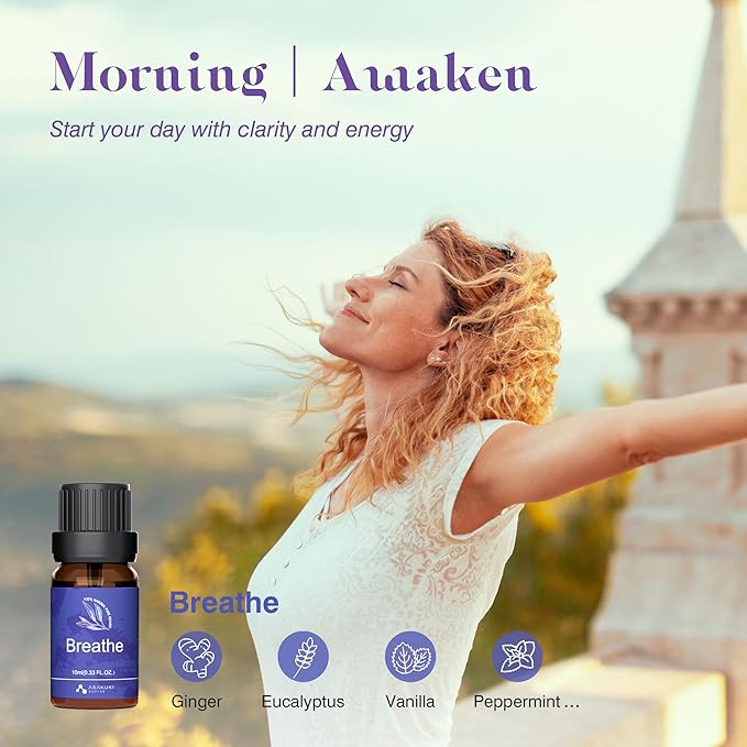 ASAKUKI Essential Oils for Diffuser –6 Mood Essential Oil Blends (Breathe, Uplift, Sensual, Balance, Unwind, Rest) for Morning to Night Rituals, Home & Daily Use- Gifts for Mom