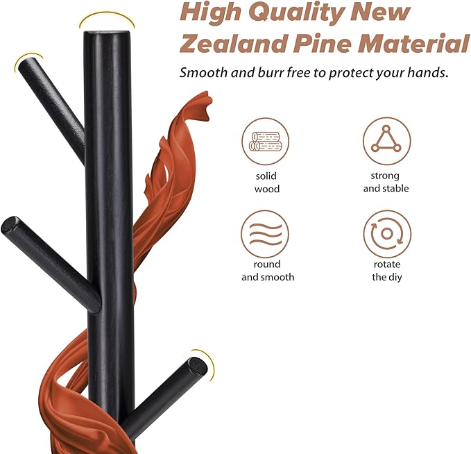 Coat Rack, Coat Racks Freestanding with 8 Hooks 3 Adjustable Heights for Clothes, Hats, Handbags, Coat Tree Easy Assembly for Entryway, Bedroom, Hallway, Office(Brown 2PCS)