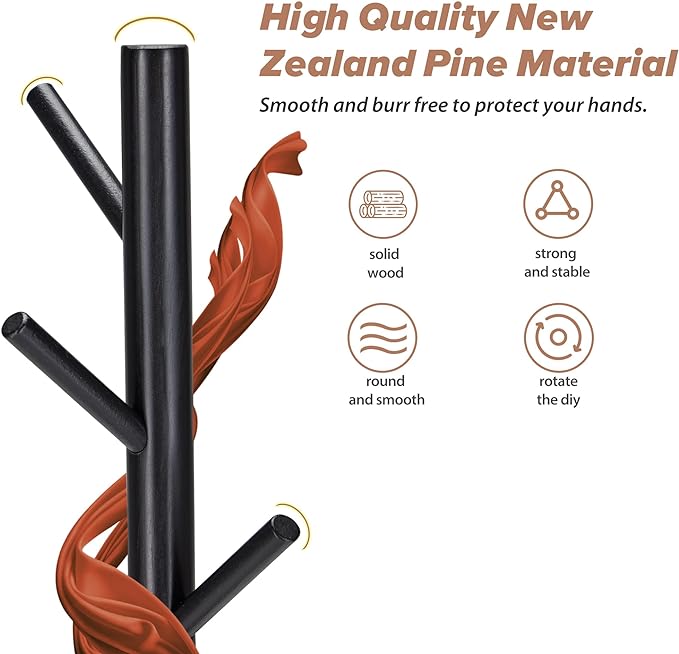 Coat Rack, Coat Racks Freestanding with 8 Hooks 3 Adjustable Heights for Clothes, Hats, Handbags, Coat Tree Easy Assembly for Entryway, Bedroom, Hallway, Office(Black 2PCS)
