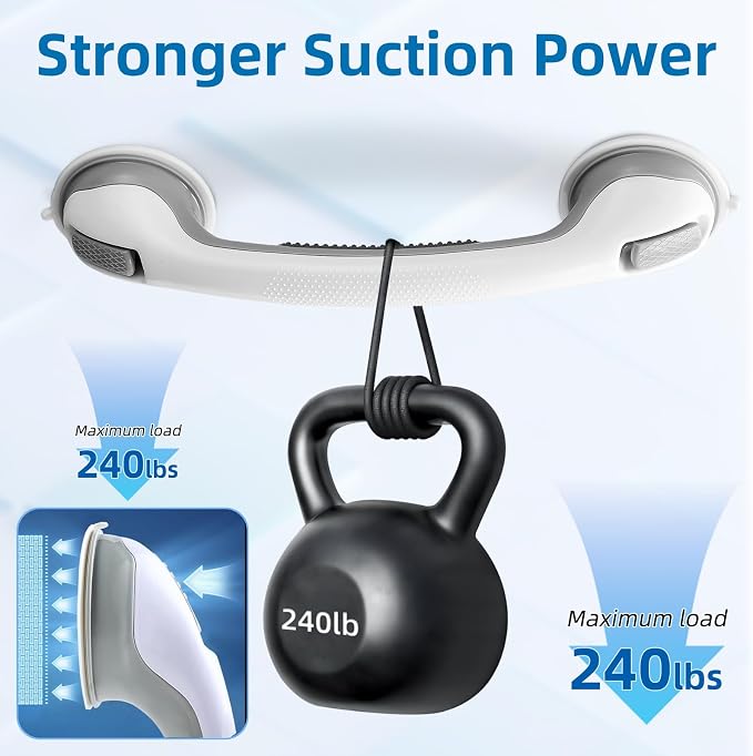 Grab Bars for Bathtubs and Showers, Zynuhmo 2 Pack 16 Inch Suction Safety Grab Bars for Senior and Elderly Assist Support Suction Cup Removable Handrails for Shower Chair No Drilling No Tools(Gray)