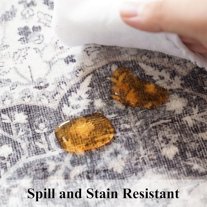 Hallway 4x8 Washable Runner Rug: Oriental Stain Resistant Entryway Kitchen Rug Farmhouse Soft Carpet for Bathroom Bedroom Thin Laundry Room Floor Mat with Non Slip Backing for Pets Family(4x8,Grey)