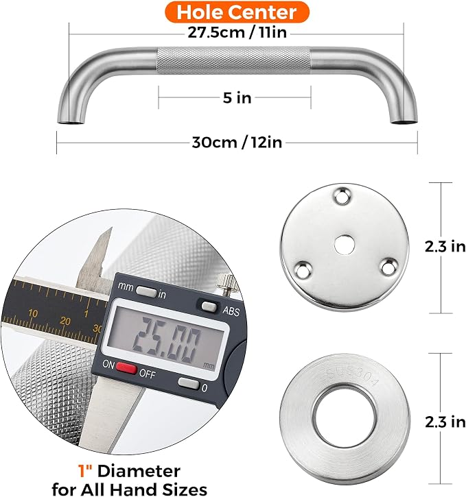 Grab Bars for Shower, 2 Pack 12-Inch Anti Slip Shower Handles for Elderly, Safety Shower Grab Bar, Stainless Steel Handicap Grab Bars for Bathroom,Toilet (Brushed Nickel, 1" Diameter)