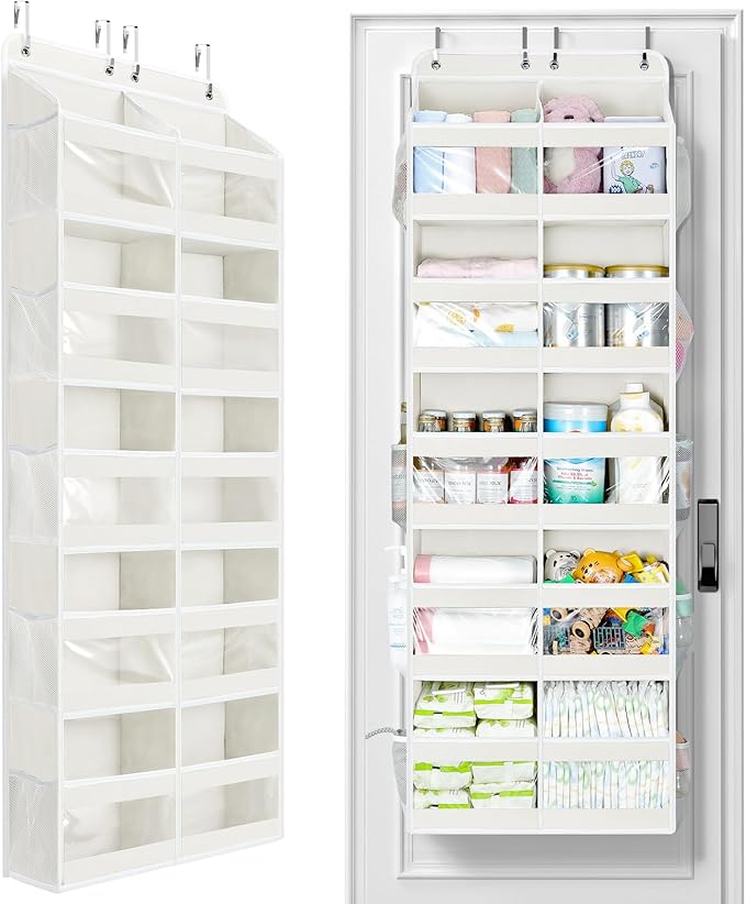 Yecaye 5-Tier Over The Door Organizer Dual-Column, 80lbs Load Extra Large Over the Door Storage of 10 Compartments, Heavy Duty Door Organizer Hanging for Dorm Bathroom Pantry, Cream White 2 Pack