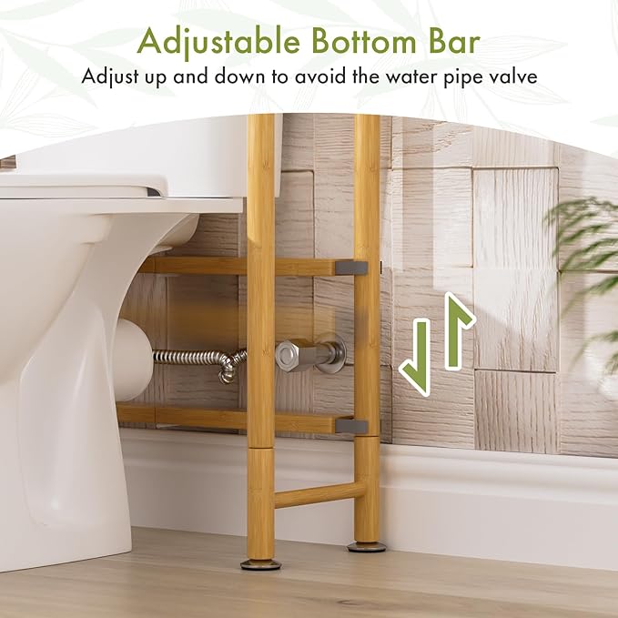 AmazerBath Over The Toilet Storage Bamboo, Bathroom Over Toilet Organizer Rack, 3-Tier Freestanding Above Toilet Shelf for Bathroom, Laundry, Space Saver, Natural Color