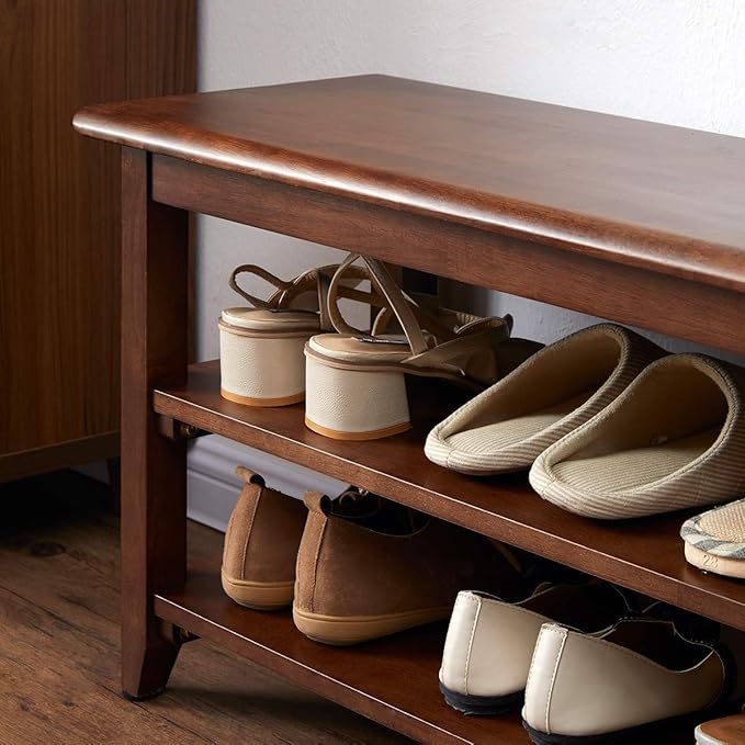 XKZG Shoe Storage Bench Wooden Shoe Rack Bench Rustic Solid Wood Entryway Bench (Brown,23.6")