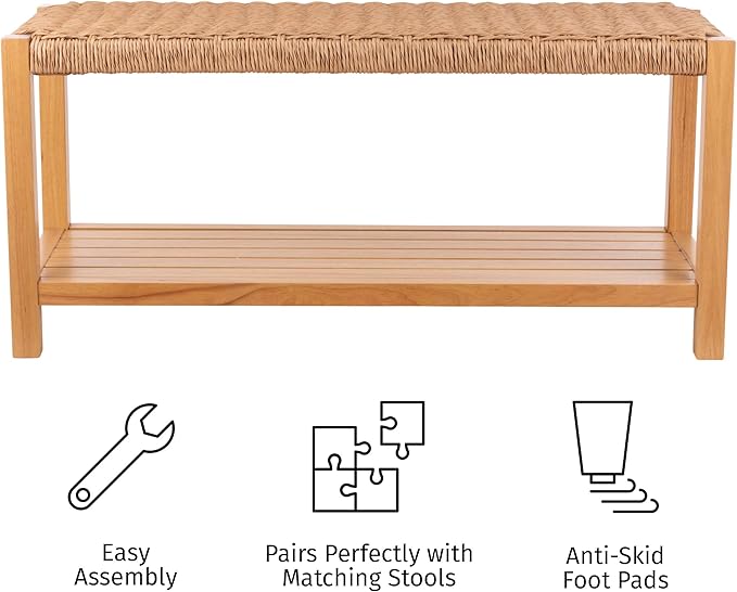 Alaterre Furniture Newport 40 Inch Solid Wood Entryway Bench - Modern Farmhouse Indoor Decorative Bench with Handcrafted Woven Rope Seat - Furniture for Entryway, Dining Room, or Kitchen (Light)