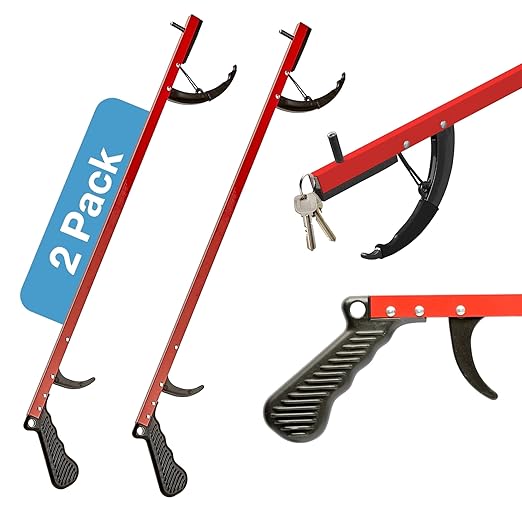 Sammons Preston Reacher, 26" Lightweight Grabber Reacher Tool with Magnetic Tip, Ergonomic Grip & Claw Jaw, Portable Reaching Aid for Seniors, Daily Living & Home Use, Standard Red, 2 pack