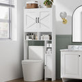 Homhedy Over The Toilet Storage Cabinet, White | 2 Barn Door, Toilet Paper Holder Stand, Freestanding Toilet Shelf, Space Saver, for Bathroom, Restroom, Laundry