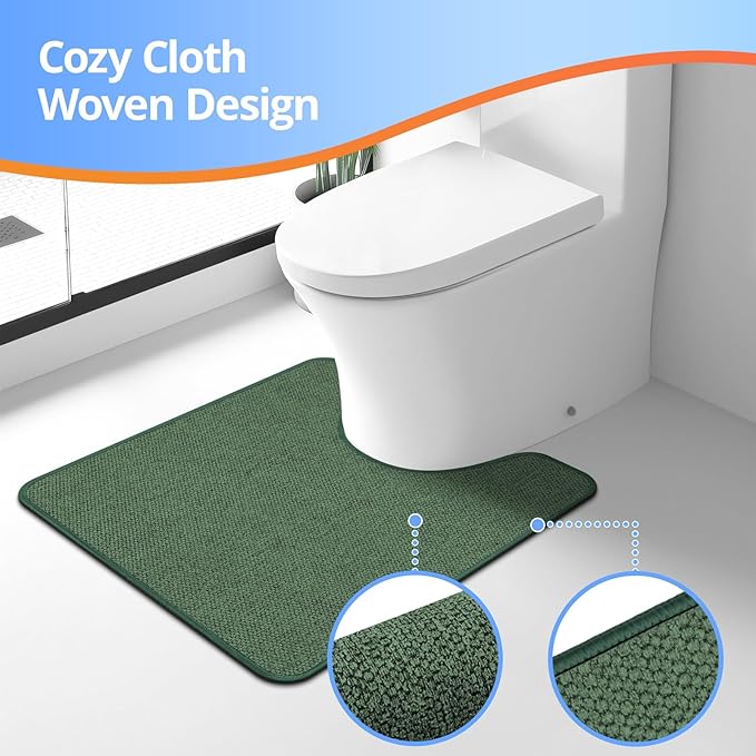 HOMTEB Toilet Rugs U Shaped Washable 24x20, Ultra Thin Toilet Rug Super Absorbent, Toilet Mat Rubber Backing Non-Slip, Toilet Mats Machine Washable Dry Quickly, Contour Bathroom Rugs for Toilet-Green