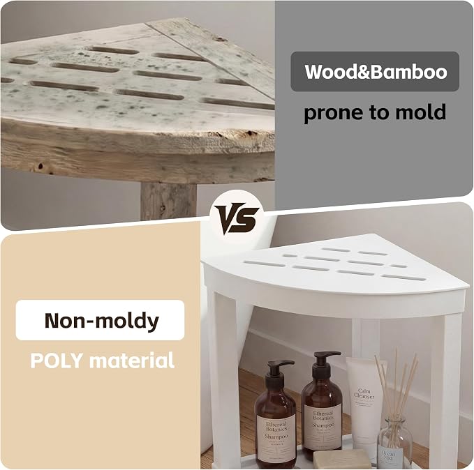 Corner Shower Shelf with 2-Tier Storage, Waterproof Bathroom Organizer, Shower Stool for Inside Shower, Small Corner Shelf with Non-Slip Feet for Bathroom, Bathtub and Living Room,White