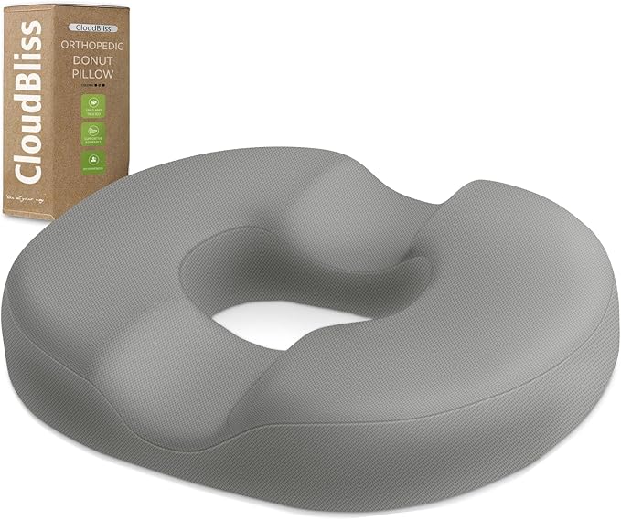 CloudBliss Donut Pillow Stadium Seat Cushion for Tailbone Pain Relief and Hemorrhoids, Memory Foam Seat Chair Cushion, Portable Seat Cushions for Bleachers, Car, Home & Office