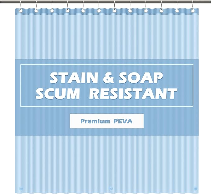 EHZNZIE Light Blue Shower Curtain Liner 72x72, PEVA Waterproof Bath Curtain, No Chemical Smell, 3 Weighted Magnets, Durable with Rustproof Metal Grommets